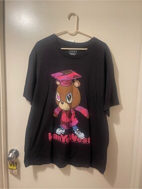 Yeezy Bear Black Tee with Colorful Graduation Graphic